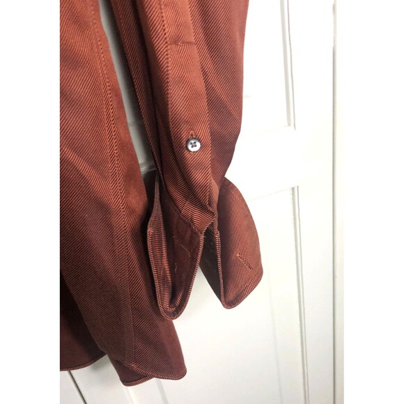 Roberto Villini Men's Orange Herringbone Non-Iron Shirt 100% Cotton 16 32/33 - Picture 3 of 8